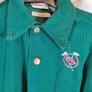 vintage Health-Tex childs sz 8 dk green wide wale corduroy jacket with football